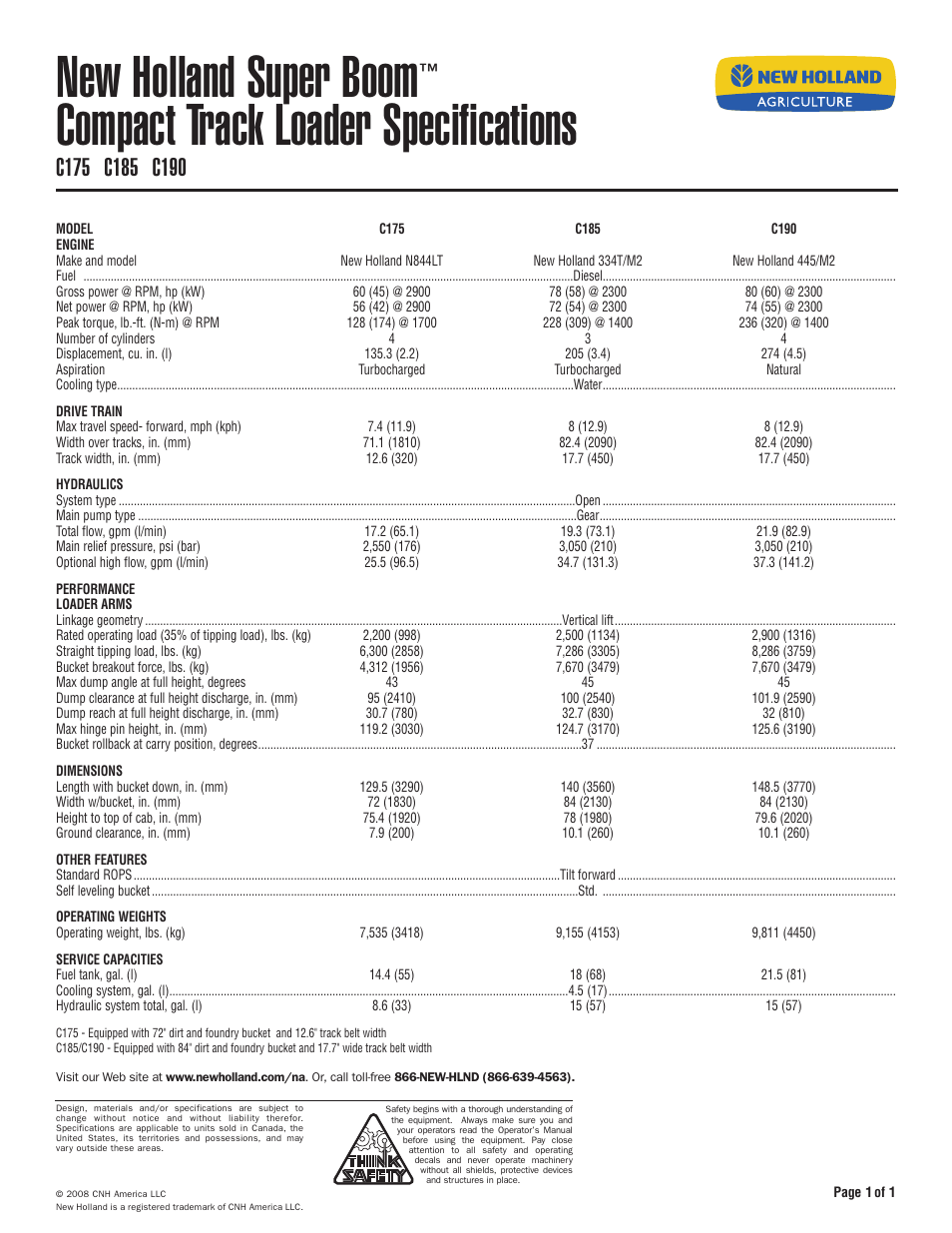 New Holland Super Boom C190 User Manual | 1 page