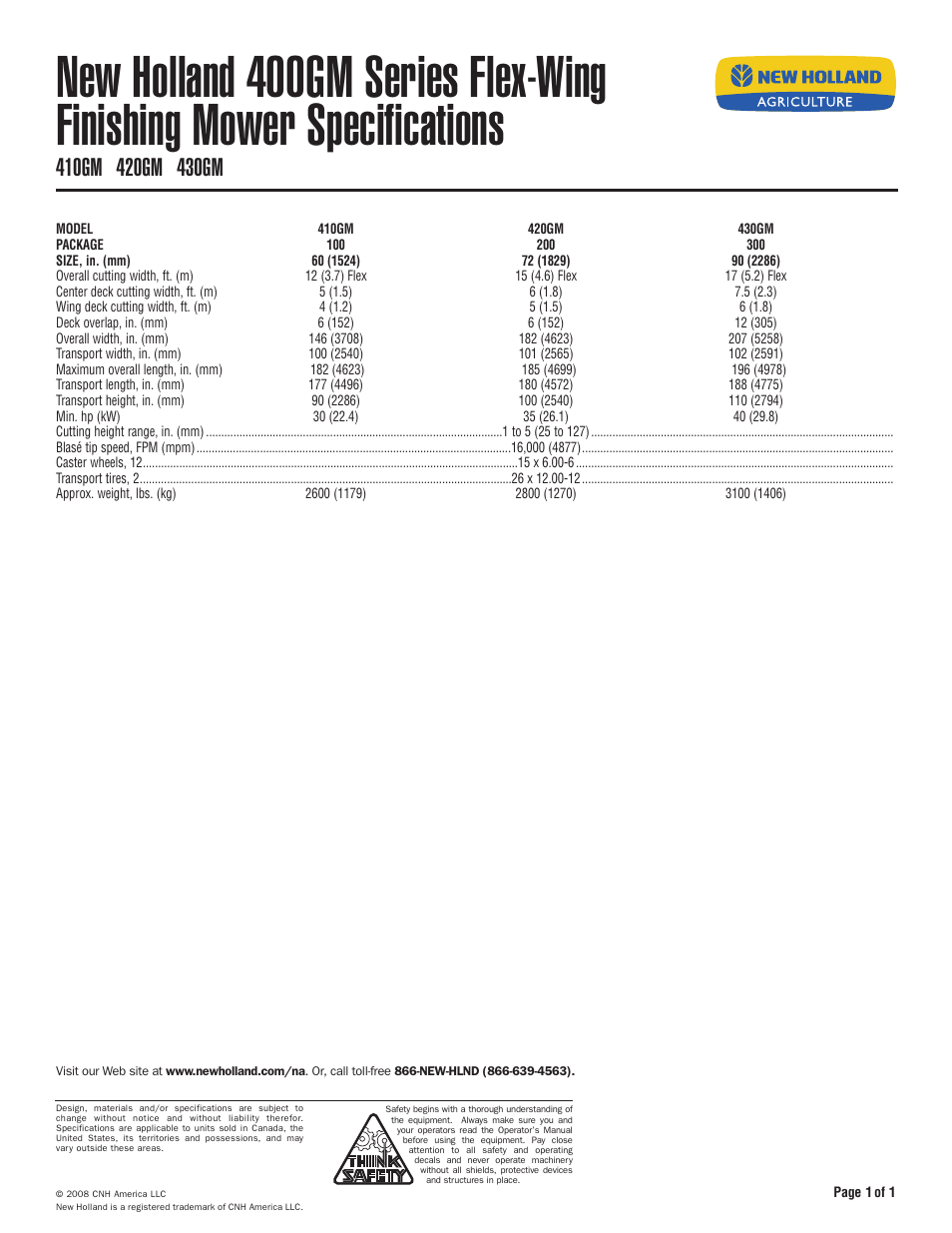 New Holland 410GM User Manual | 1 page