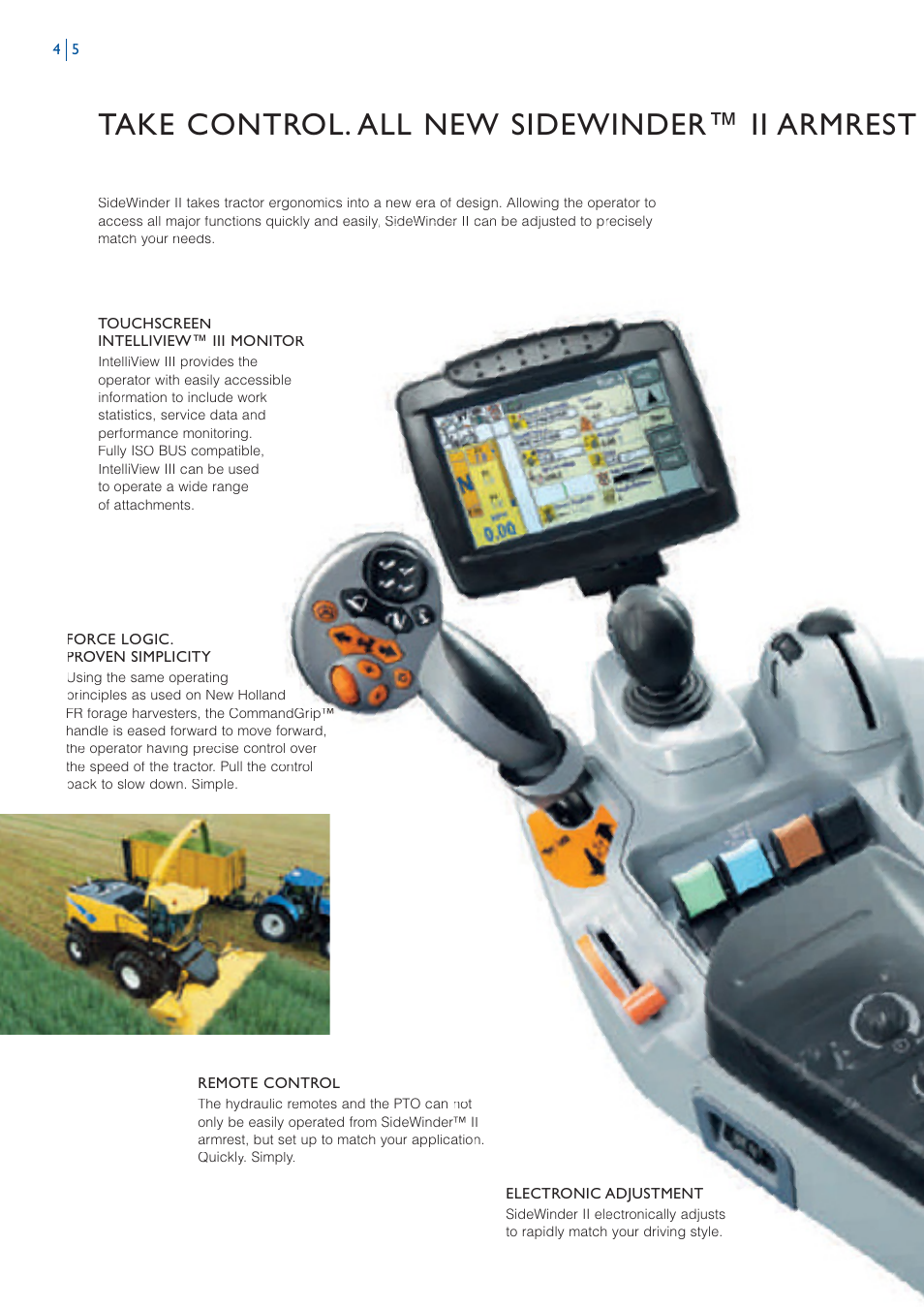 Take control. all new sidewinder™ ii armrest | New Holland AUTO COMMAND T7OOO User Manual | Page 4 / 24