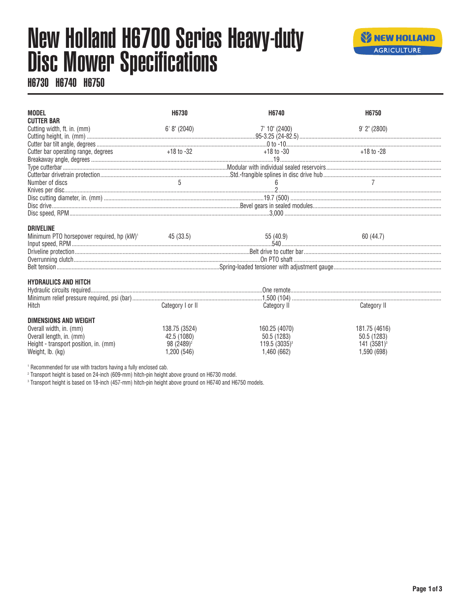 New Holland H6730 User Manual | 3 pages