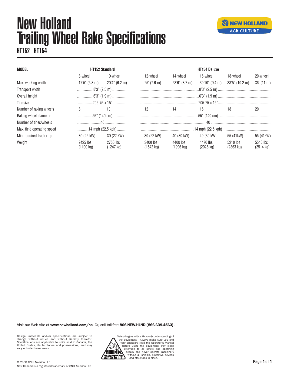 New Holland HT154 User Manual | 1 page