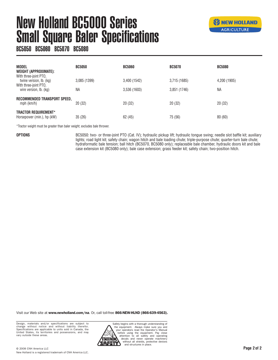 New Holland Small Square Baler BC5060 User Manual | Page 2 / 2