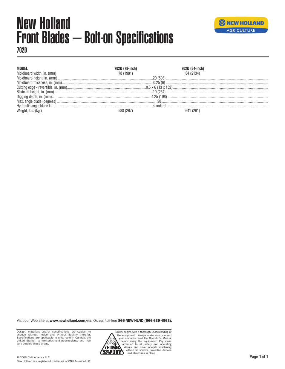 New Holland 702D (78-inch) User Manual | 1 page