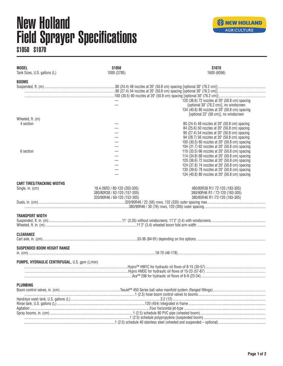 New Holland S1050 User Manual | 2 pages