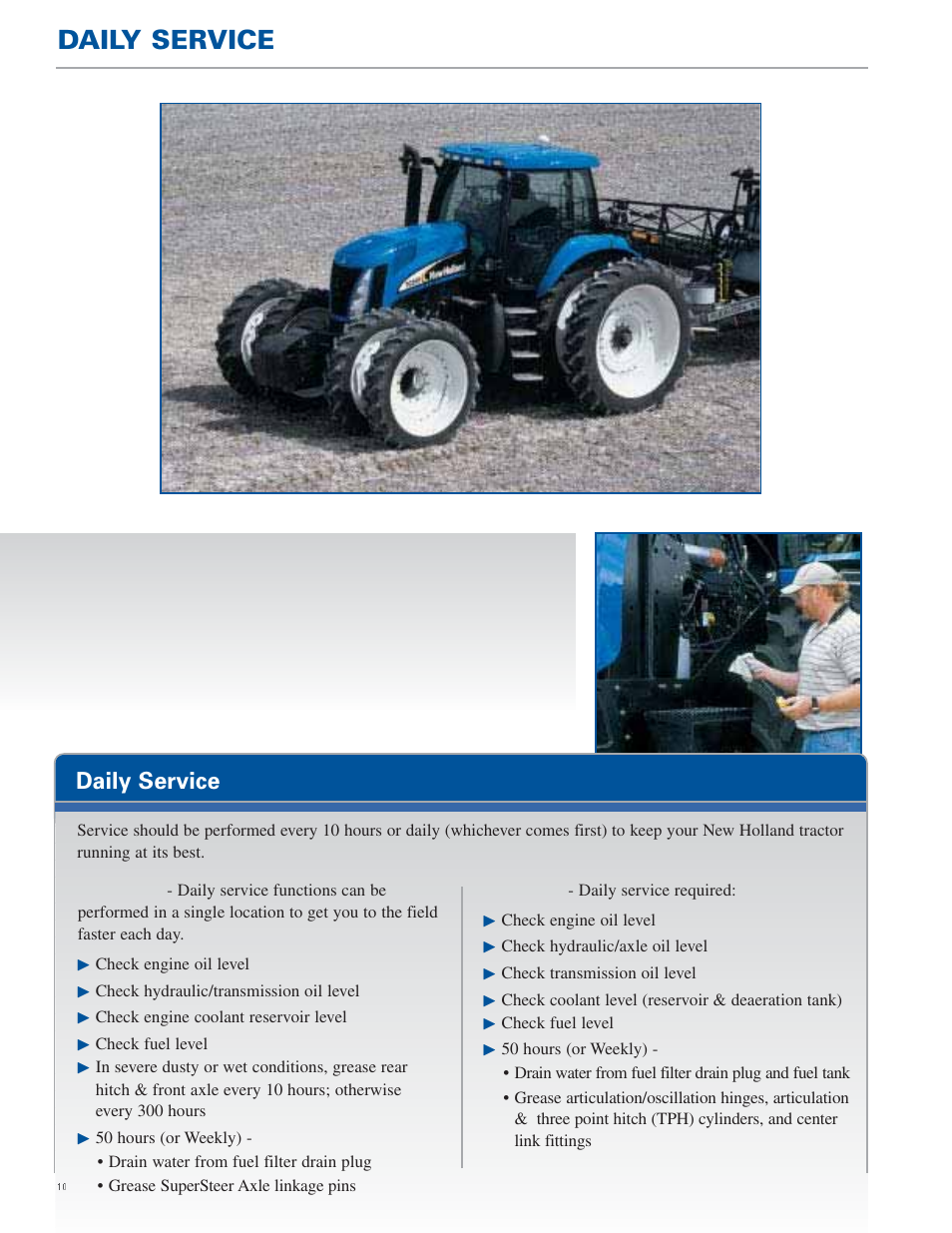 Daily service | New Holland TG Series User Manual | Page 10 / 36