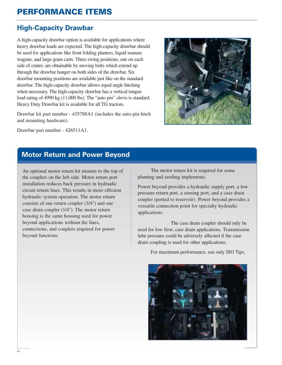 Performance items, High-capacity drawbar, Motor return and power beyond | New Holland TG Series User Manual | Page 14 / 36