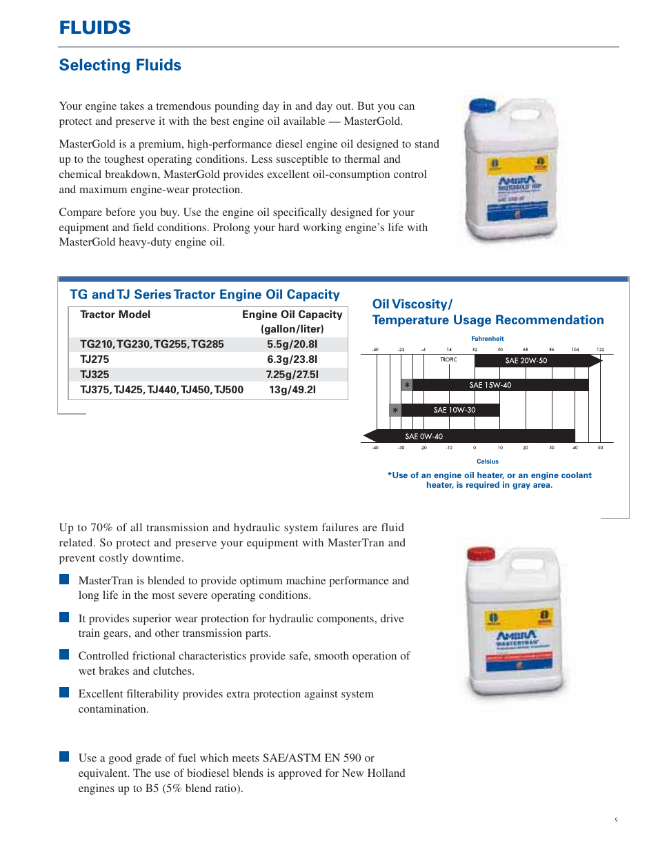 Fluids, Selecting fluids | New Holland TG Series User Manual | Page 9 / 36