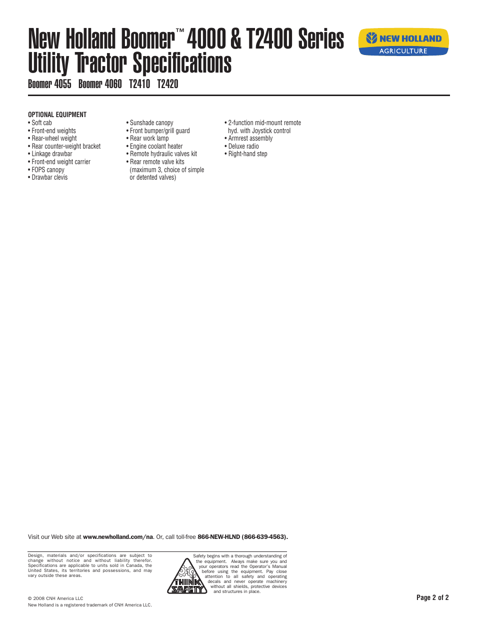 New holland boomer | New Holland 4000 Series User Manual | Page 2 / 2