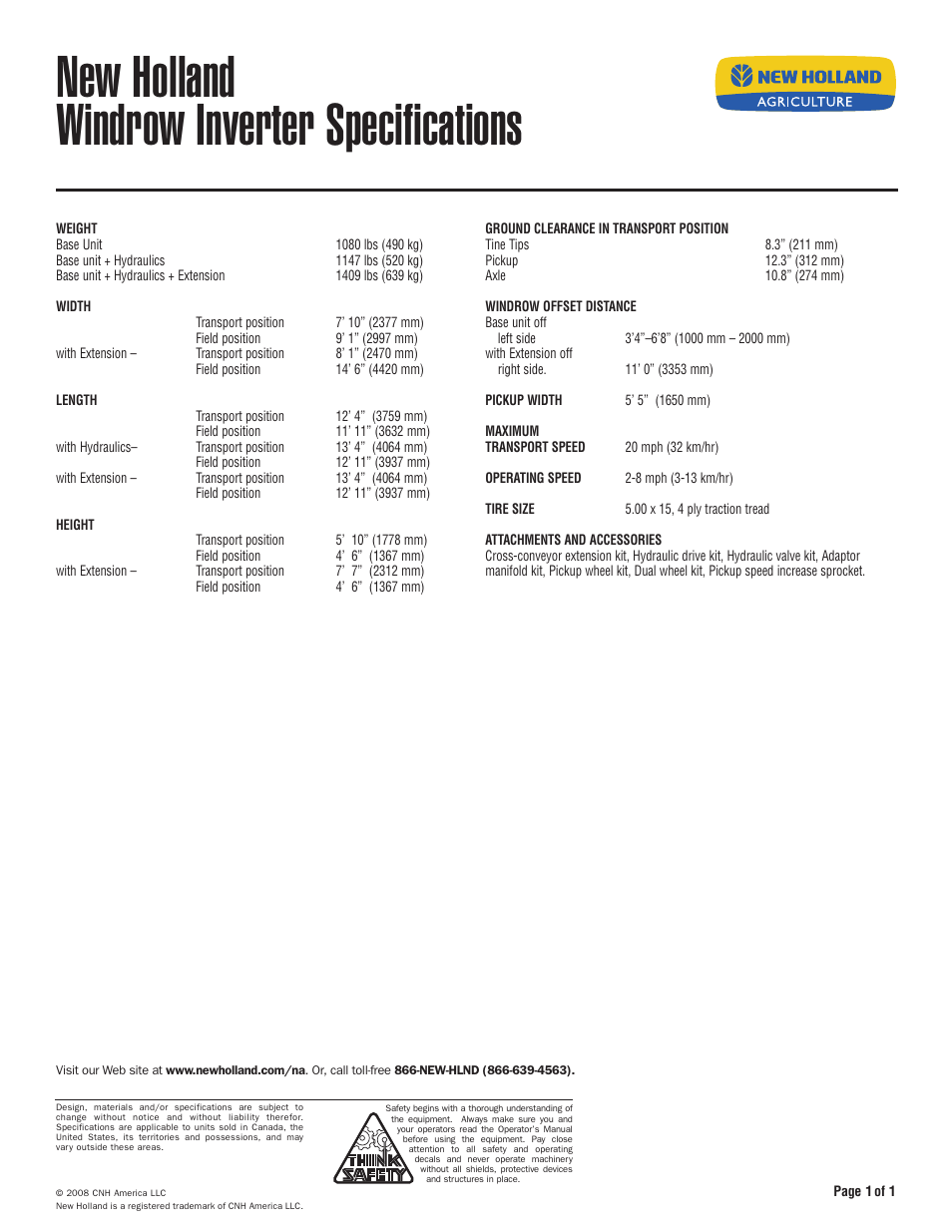 New Holland Windrow Inverter User Manual | 1 page