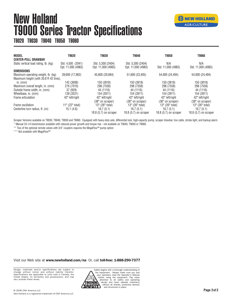 New holland t9000 series tractor specifications | New Holland T9060 User Manual | Page 2 / 2