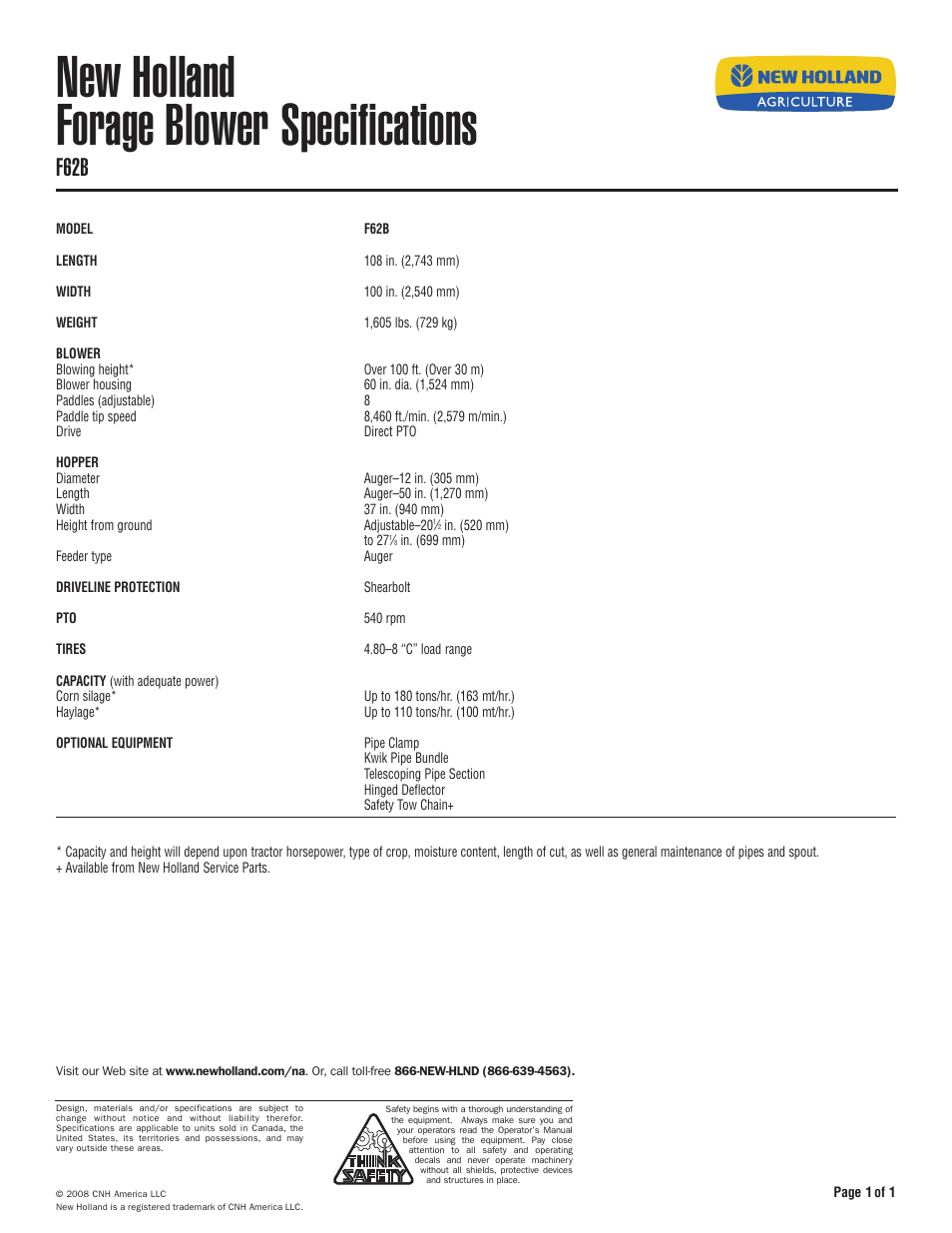 New Holland F62B User Manual | 1 page