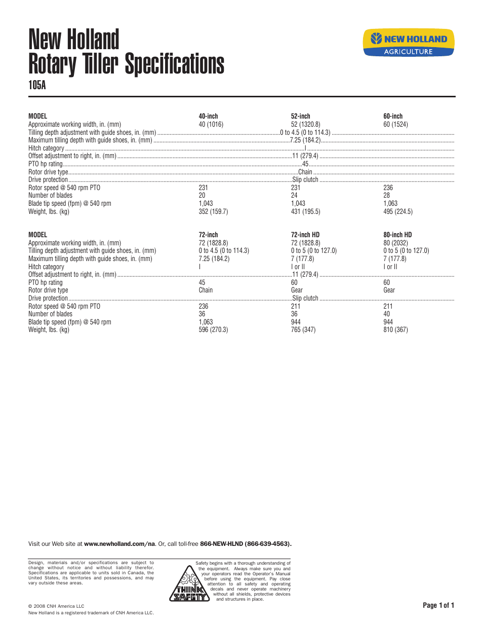 New Holland 105A User Manual | 1 page