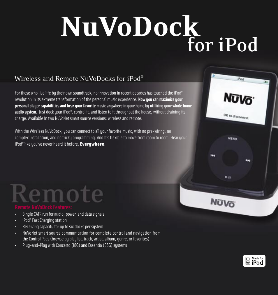 Nuvodock, For ipod | Nuvo E6G User Manual | Page 8 / 12