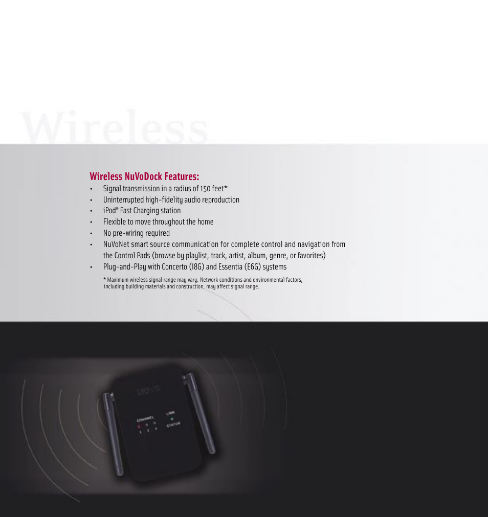 Wireless nuvodock features | Nuvo E6G User Manual | Page 9 / 12