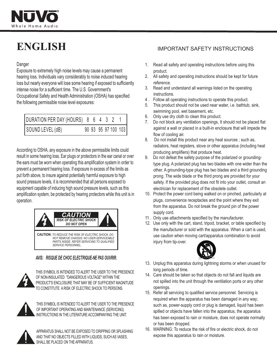 English, Caution | Nuvo NV-MPS4 User Manual | Page 4 / 24