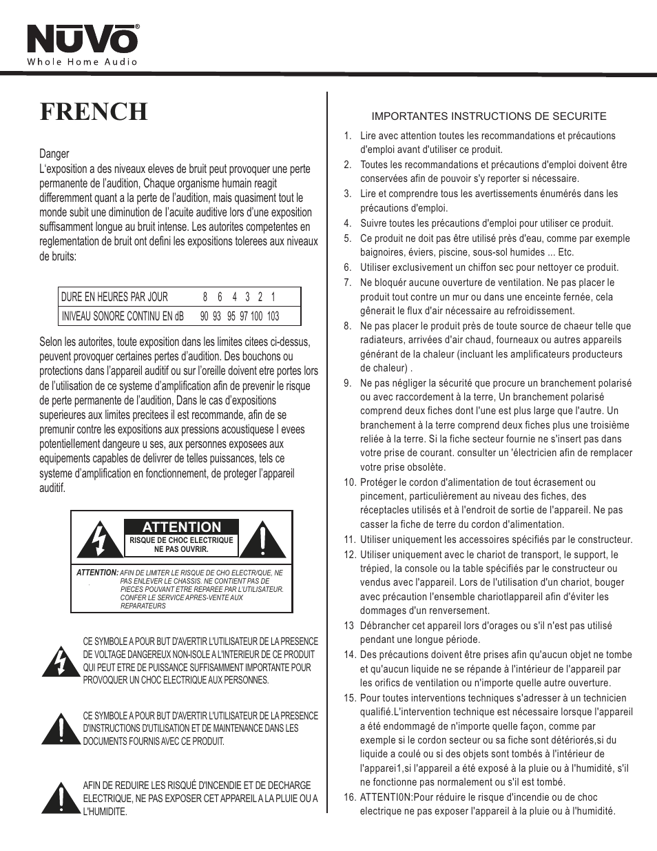 French, Attention | Nuvo NV-MPS4 User Manual | Page 5 / 24