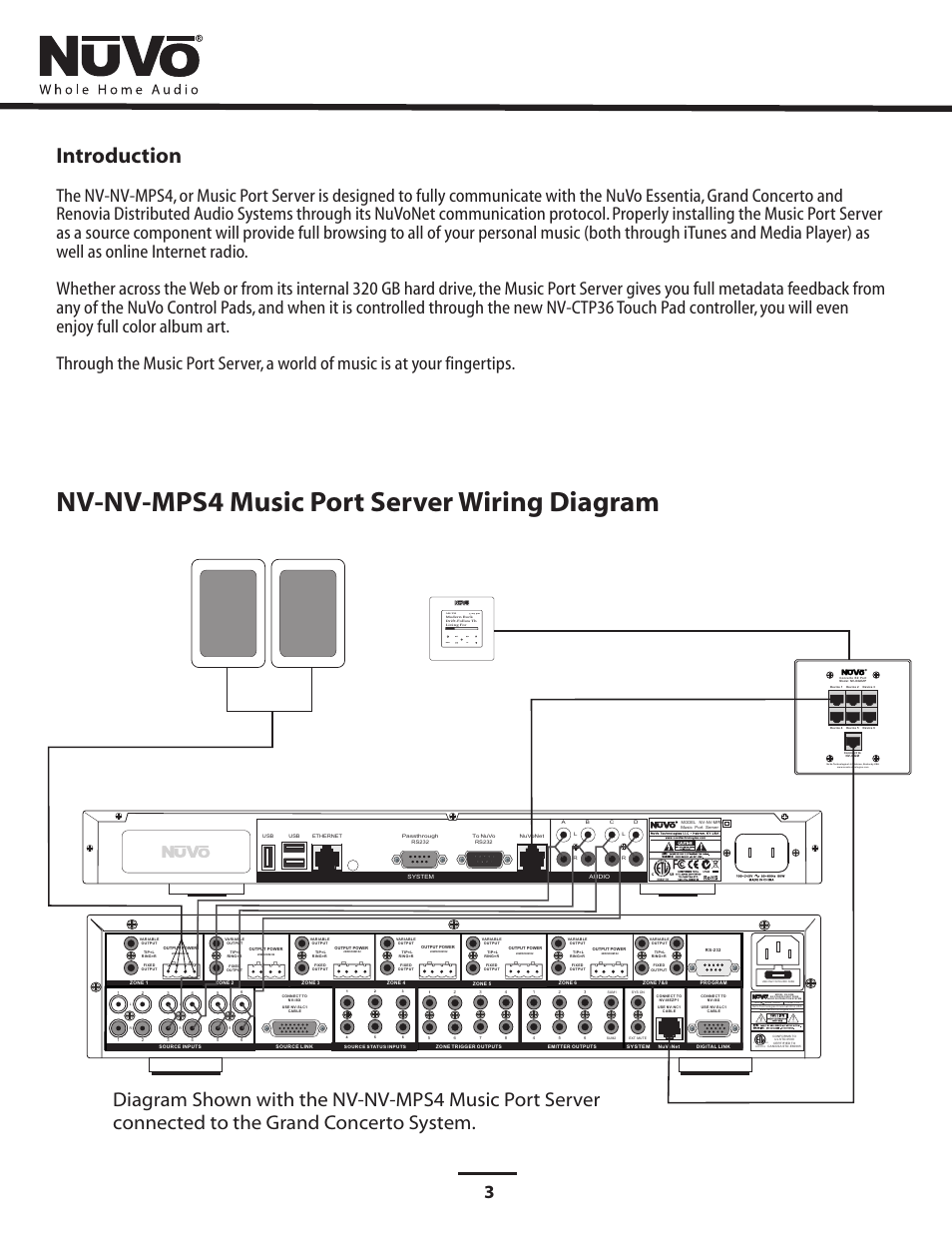Wiring diagram, Nv-nv-mps4 music port server wiring diagram, Introduction | Menu ok | Nuvo NV-MPS4 User Manual | Page 7 / 24