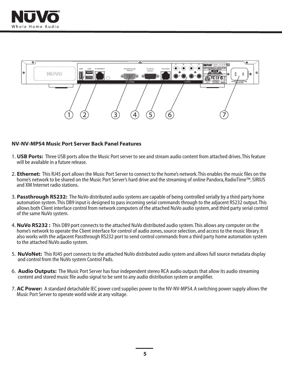 Back panel callouts | Nuvo NV-MPS4 User Manual | Page 9 / 24
