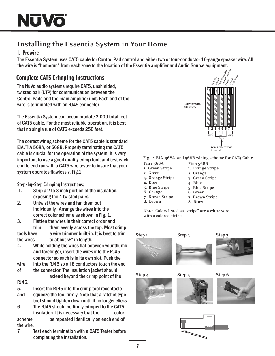 Cat-5, Installing the essentia system in your home, Complete cat5 crimping instructions | Prewire | Nuvo Essentia Six-Source User Manual | Page 10 / 44