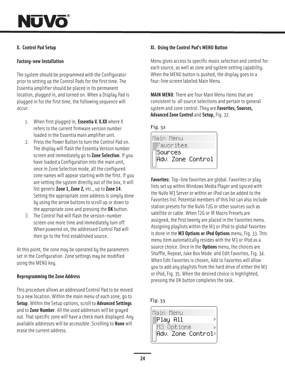 Control pad setup | Nuvo Essentia Six-Source User Manual | Page 27 / 44