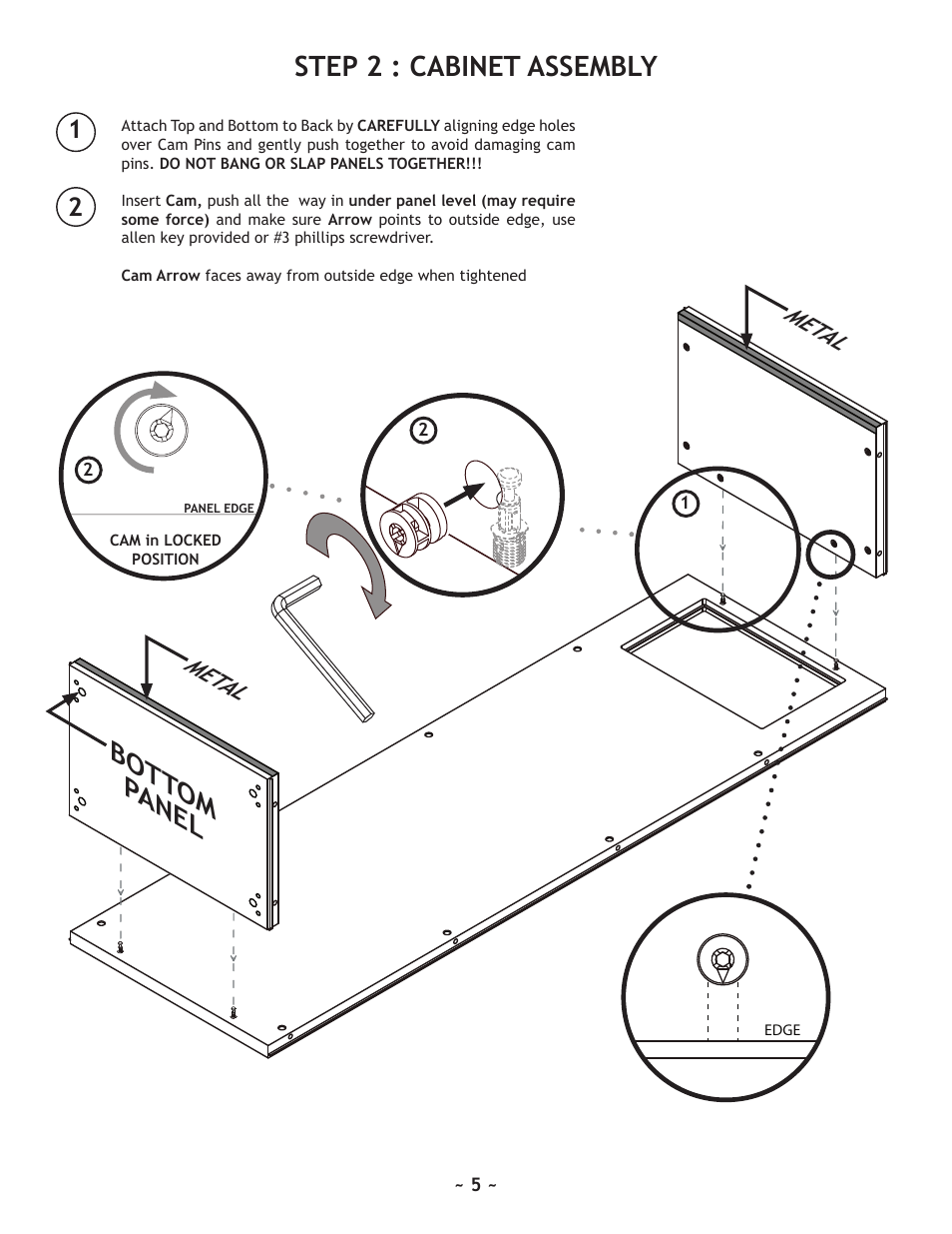 Step 2 : cabinet assembly, Bott om panel, Met al met al | Nuvo 220 User Manual | Page 5 / 16