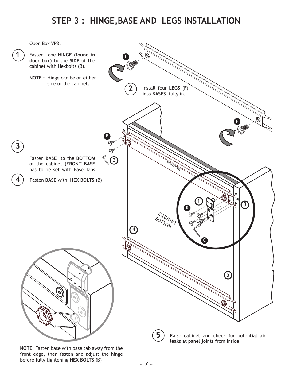 Step 3 : hinge,base and legs installation | Nuvo 220 User Manual | Page 7 / 16