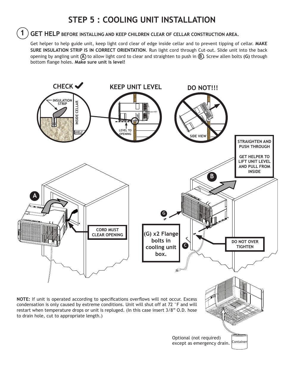 Step 5 : cooling unit installation, Get help, Do not | Keep unit level, Check | Nuvo 220 User Manual | Page 9 / 16