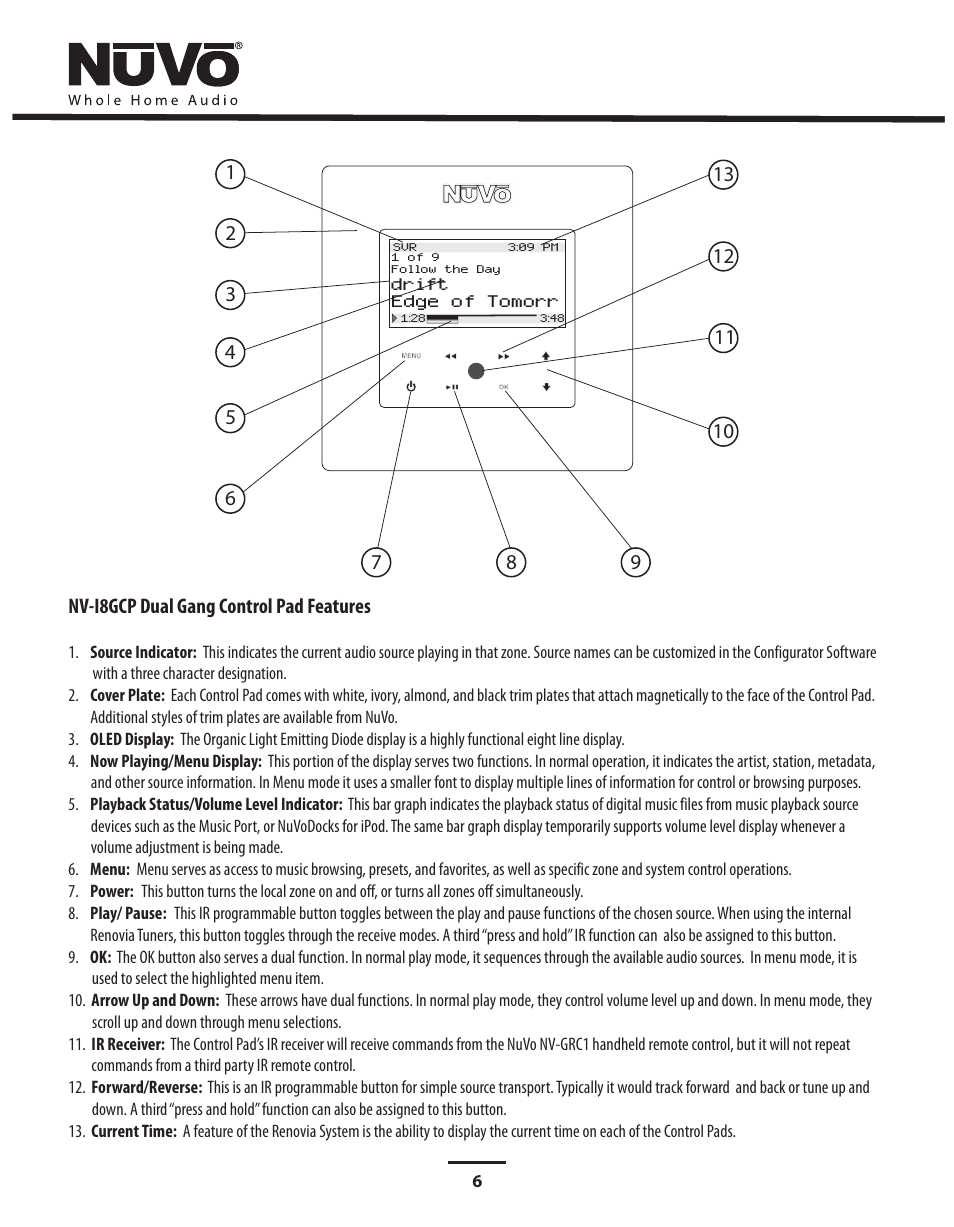 Nv-i8gcp dual gang control pad features | Nuvo Stereo System User Manual | Page 14 / 64