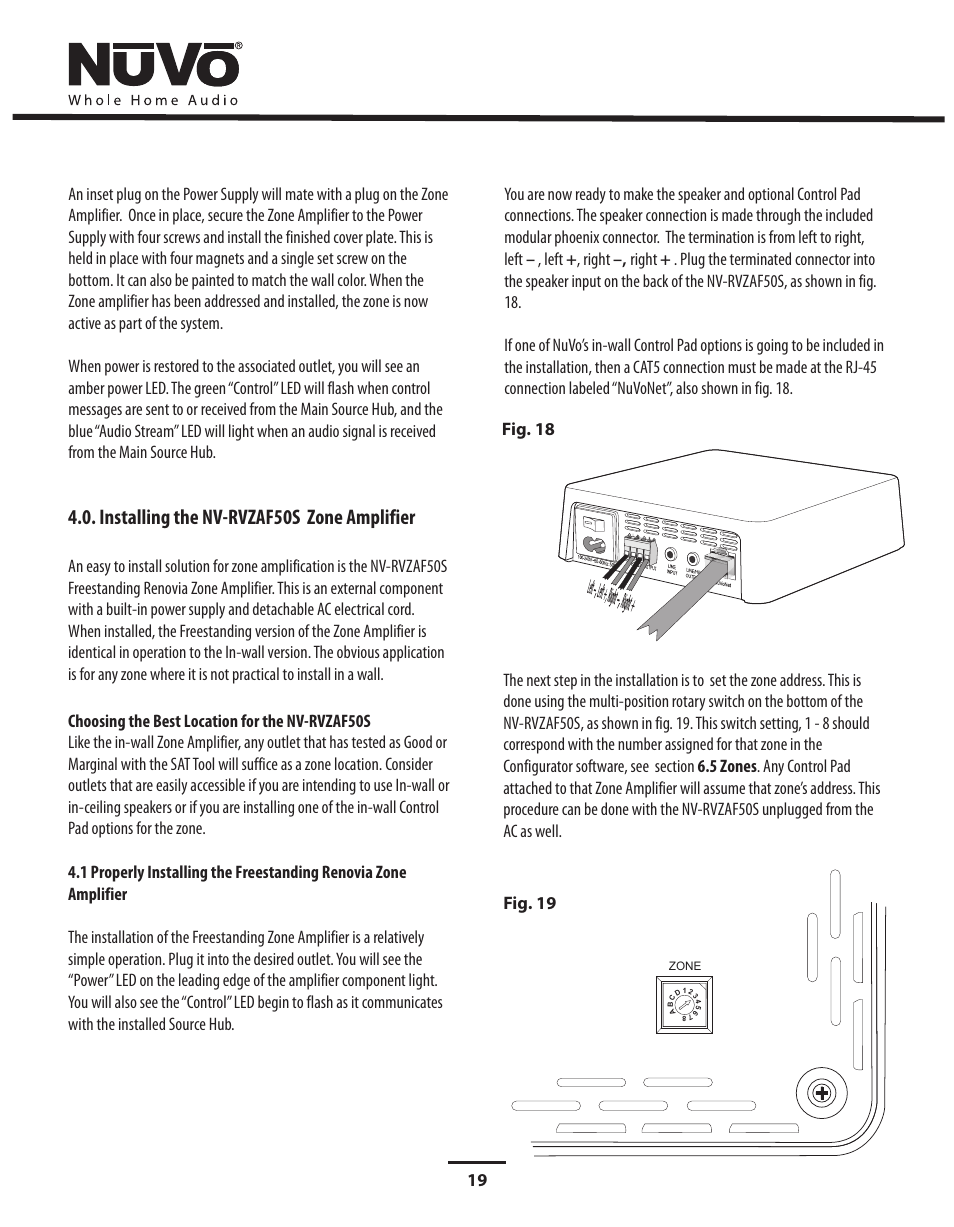 Installing the nv-rvzaf50s zone amplifier | Nuvo Stereo System User Manual | Page 27 / 64