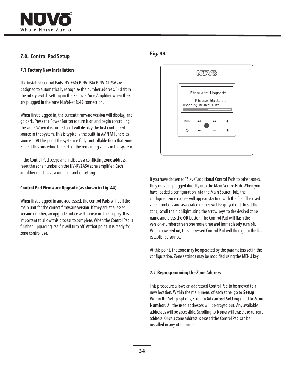 Control pad setup | Nuvo Stereo System User Manual | Page 42 / 64