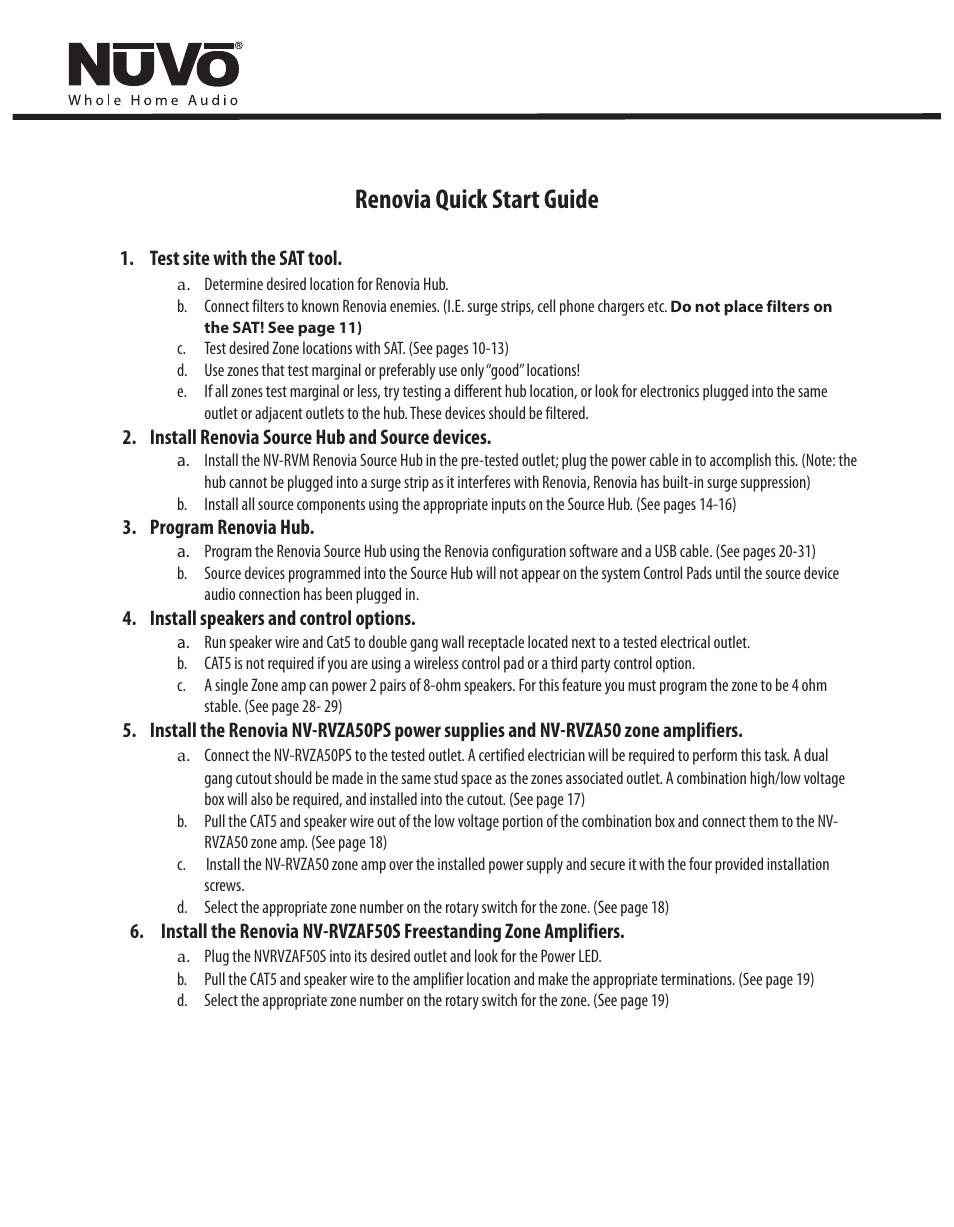 Renovia quick start guide | Nuvo Stereo System User Manual | Page 8 / 64