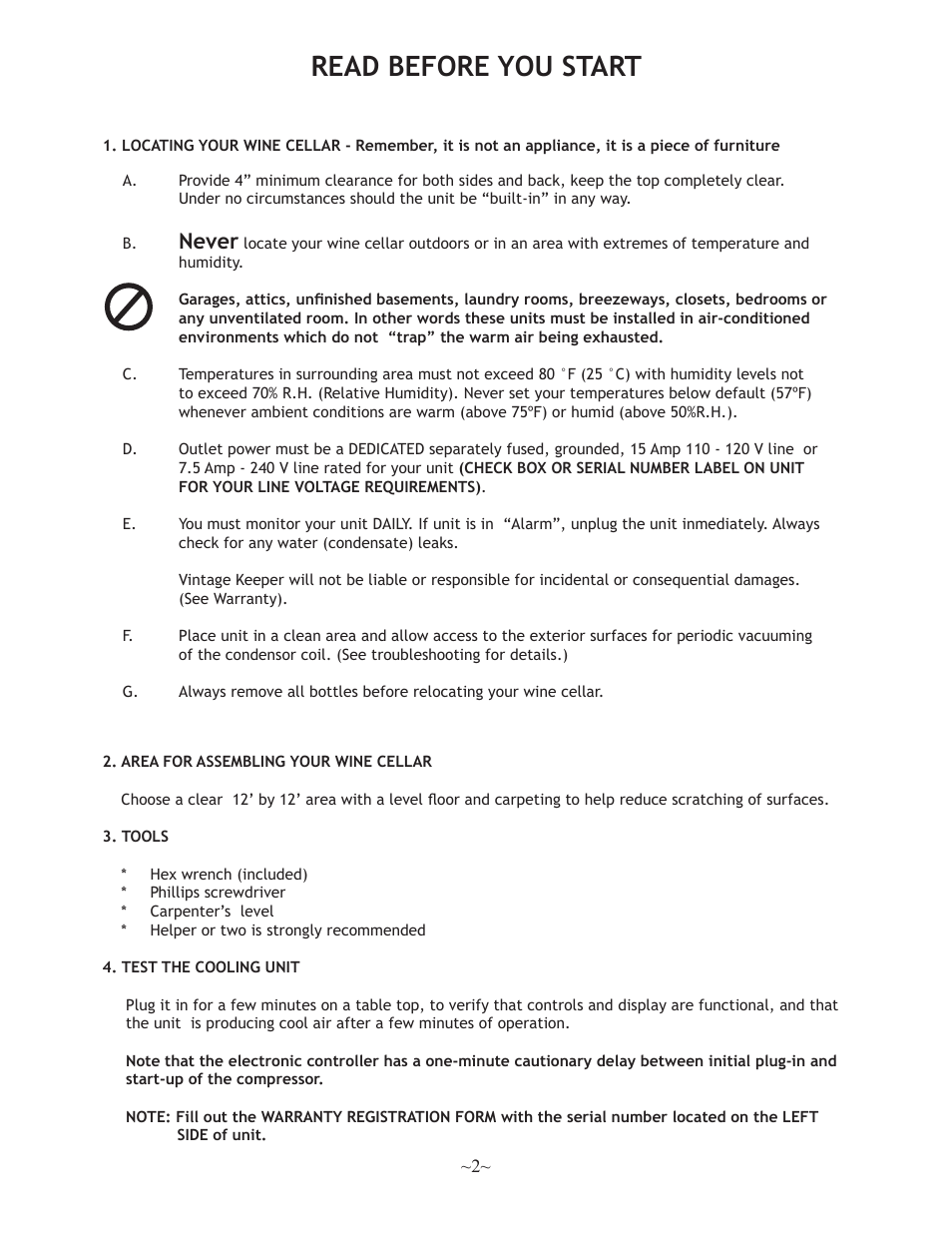Read before you start, Never | Nuvo 500 User Manual | Page 2 / 16