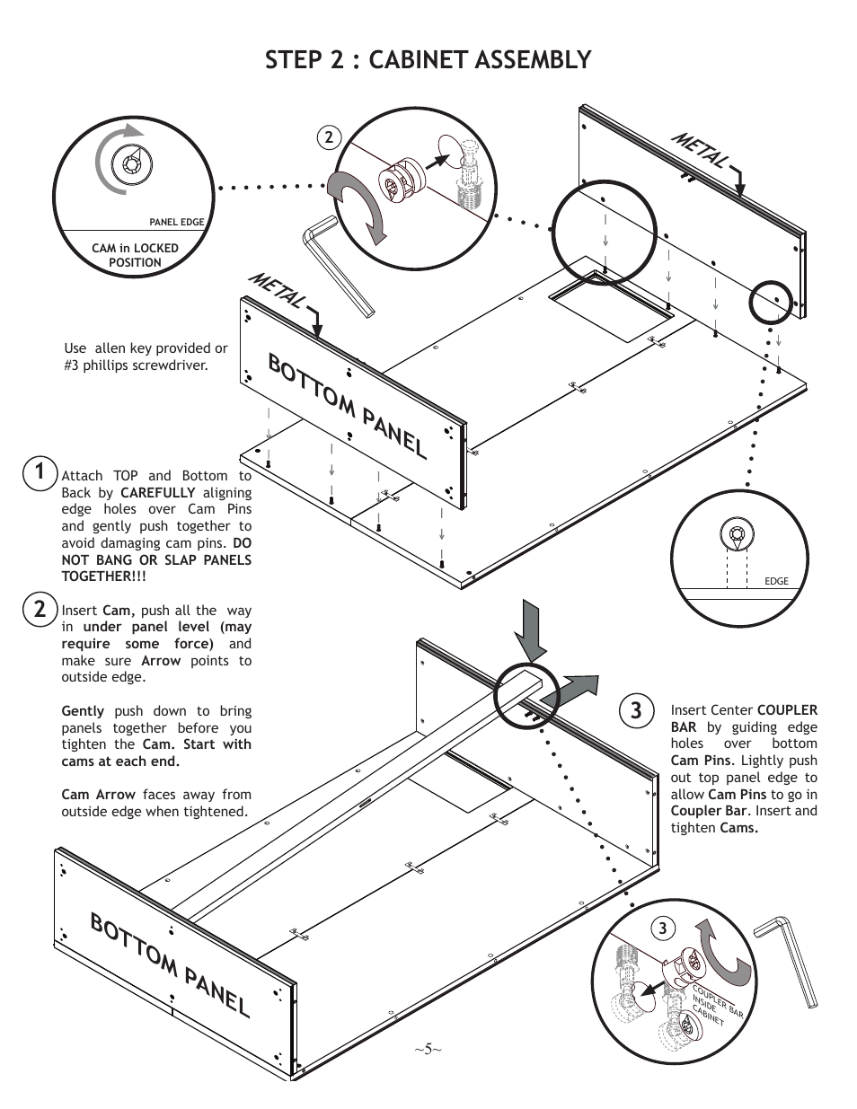 Step 2 : cabinet assembly, Met al met al, Bott om p anel bott om p anel | Nuvo 500 User Manual | Page 5 / 16