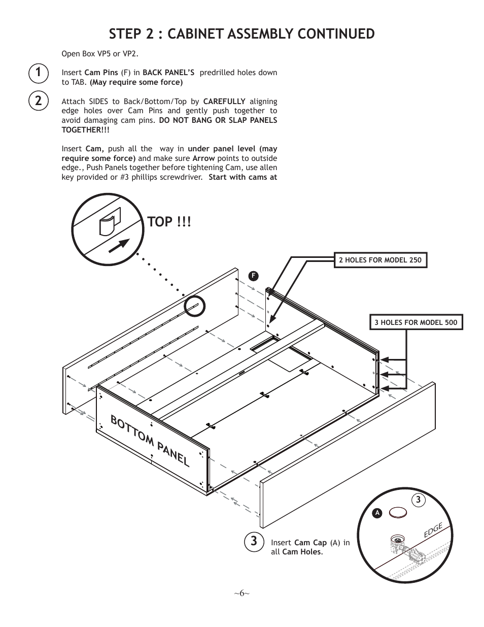 Step 2 : cabinet assembly continued, Bott om p anel | Nuvo 500 User Manual | Page 6 / 16