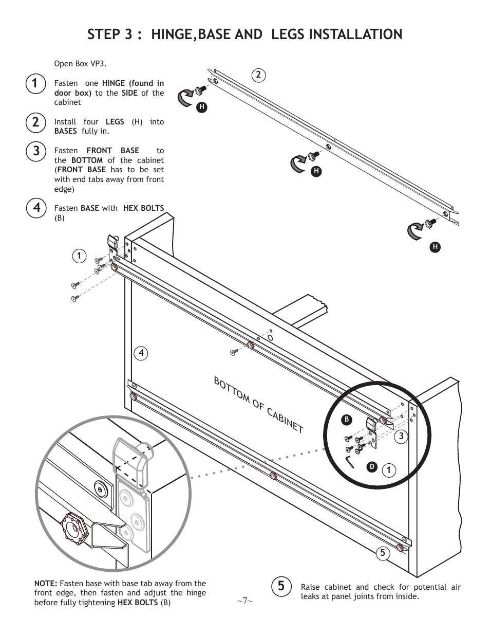 Step 3 : hinge,base and legs installation | Nuvo 500 User Manual | Page 7 / 16