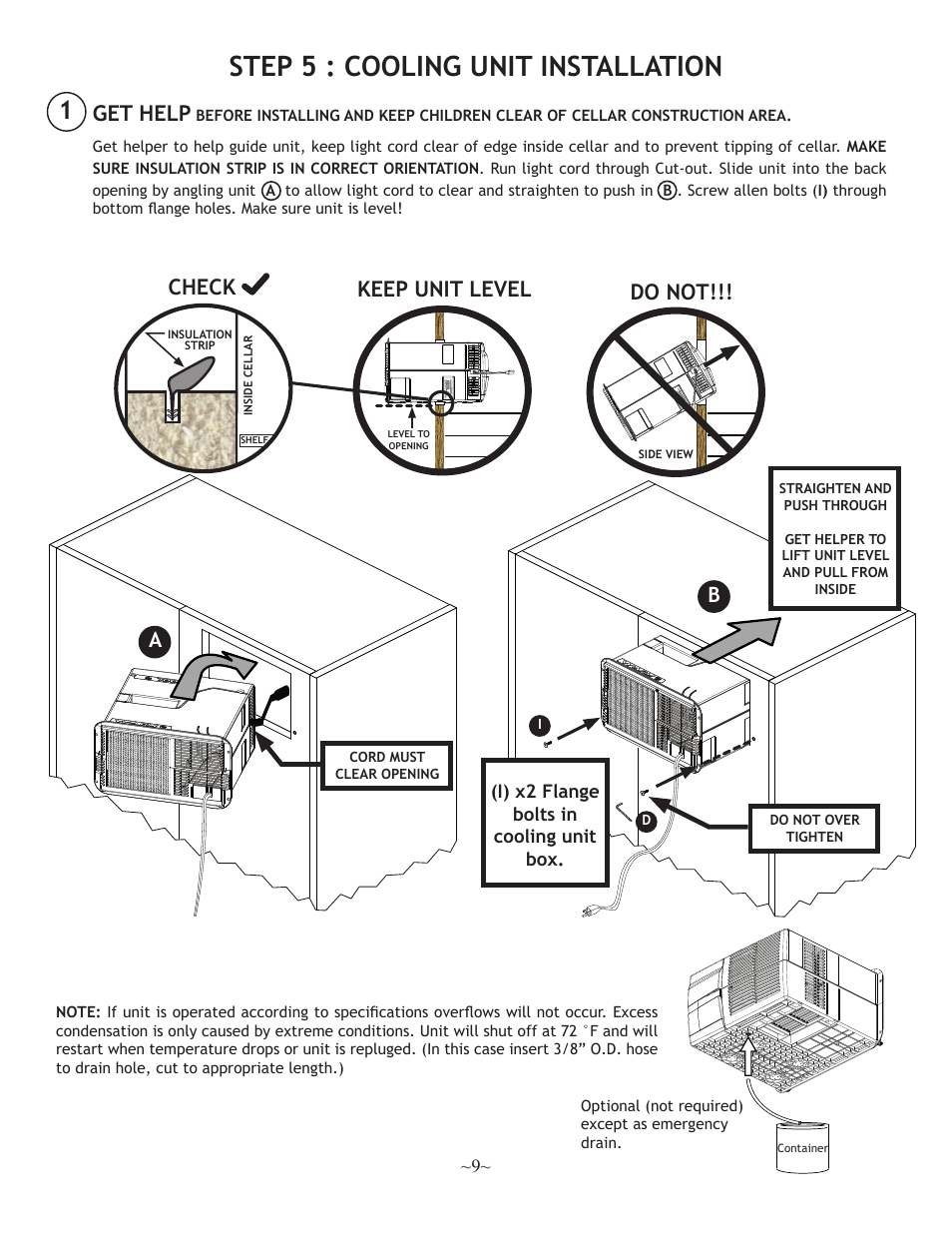 Step 5 : cooling unit installation, Get help, Do not!!! keep unit level | Check | Nuvo 500 User Manual | Page 9 / 16