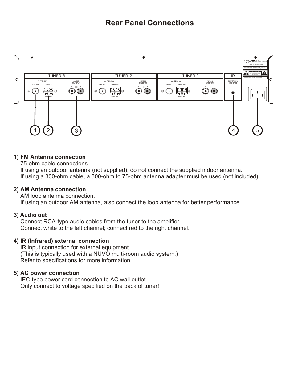 Rear panel, Rear panel connections | Nuvo NV-T3 User Manual | Page 9 / 12