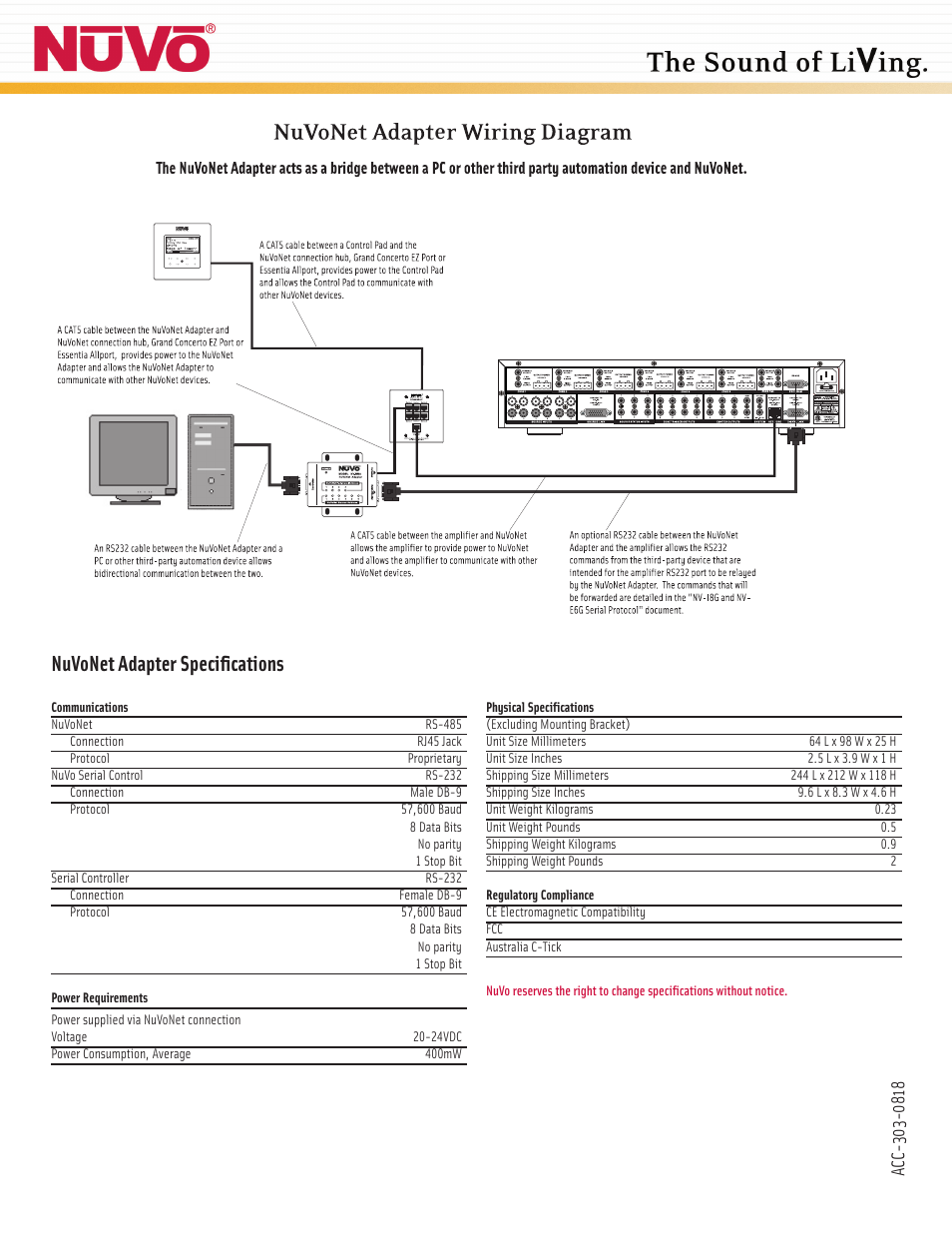 Nuvonet adapter speciﬁ cations | Nuvo Net Adapter User Manual | Page 2 / 2