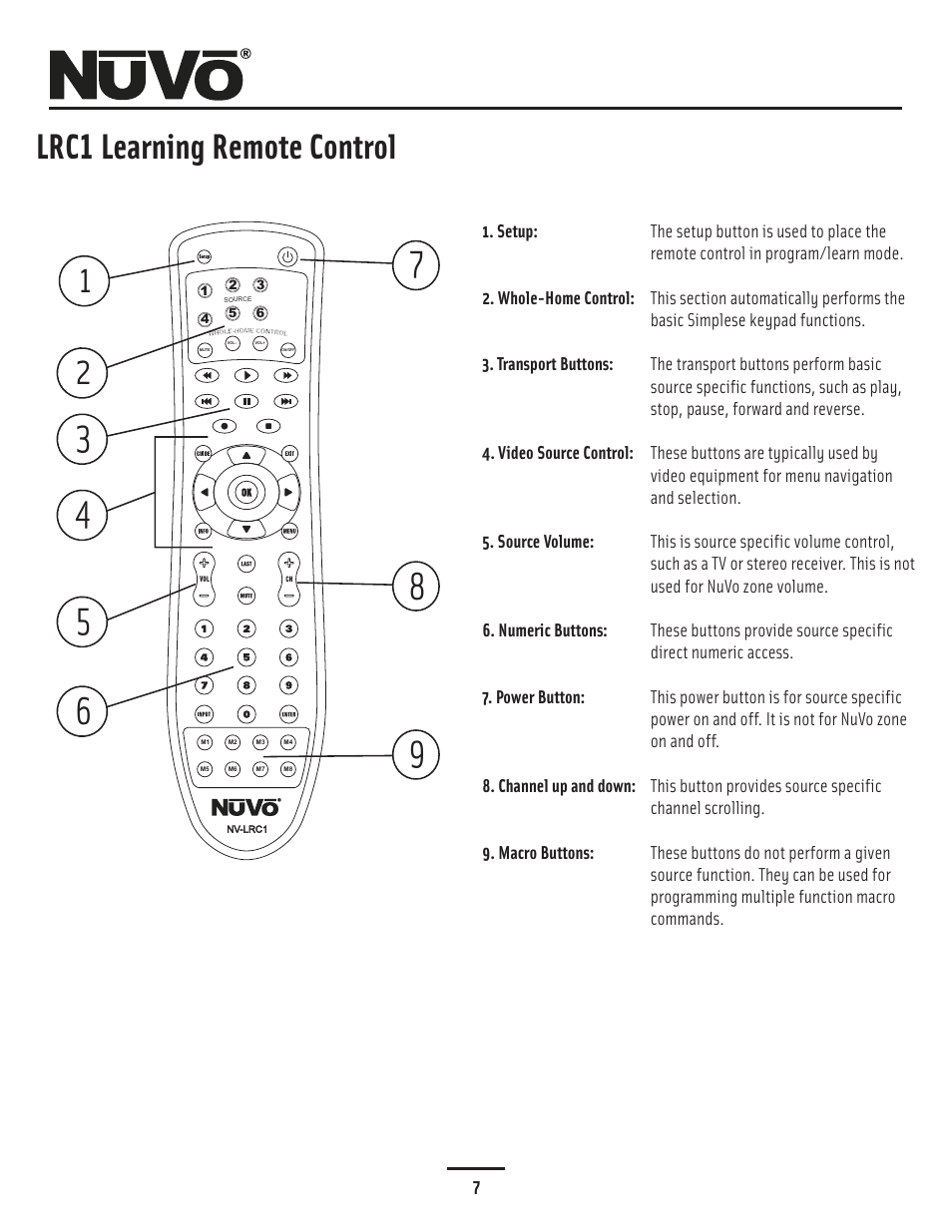 Lrc callouts, Lrc learning remote control, Lrc1 learning remote control | Nuvo Simplese NV-A4DS-UK User Manual | Page 10 / 29