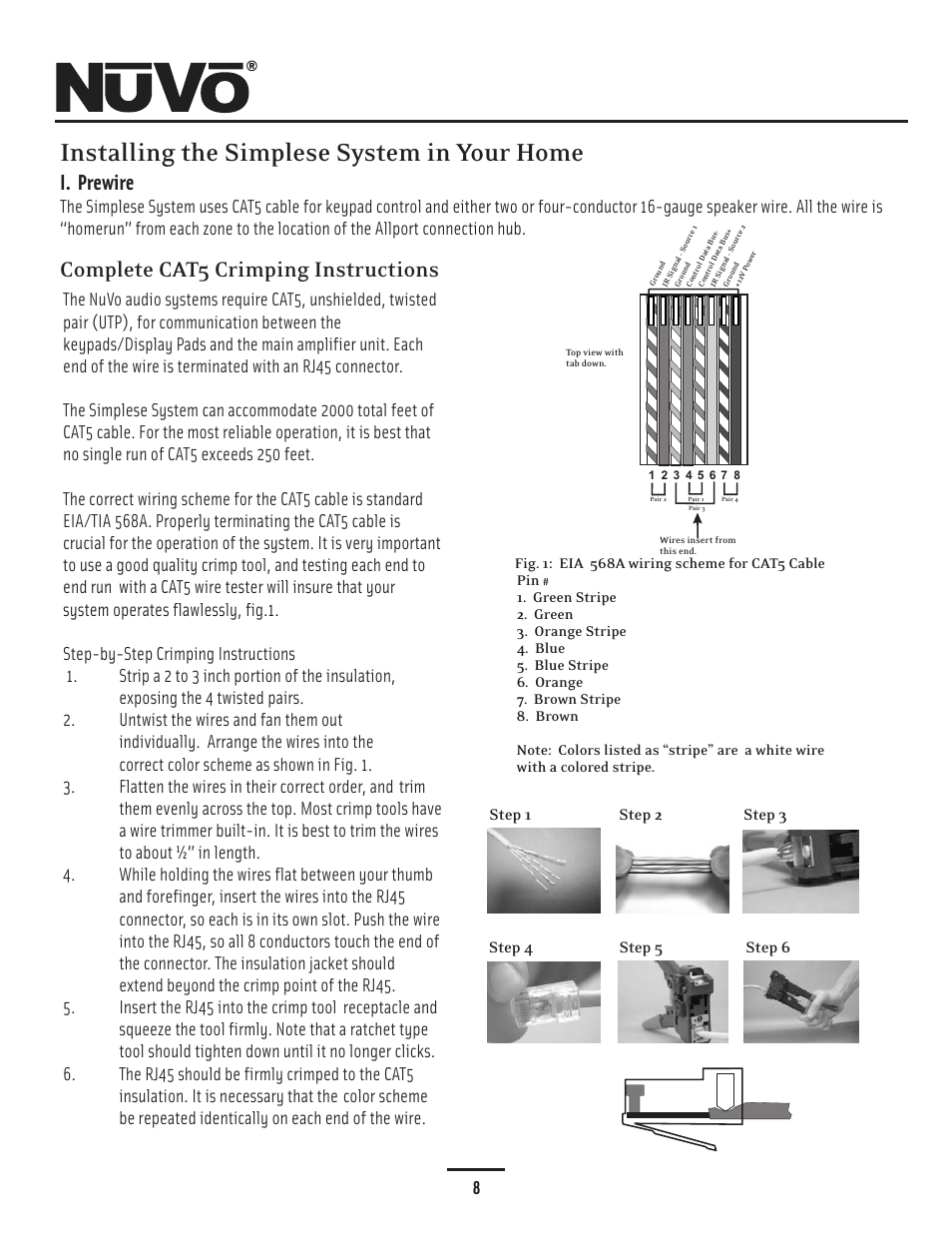 Cat5 crimping, I. prewire cat5 termination, Installing the simplese system in your home | Complete cat5 crimping instructions, Prewire | Nuvo Simplese NV-A4DS-UK User Manual | Page 11 / 29