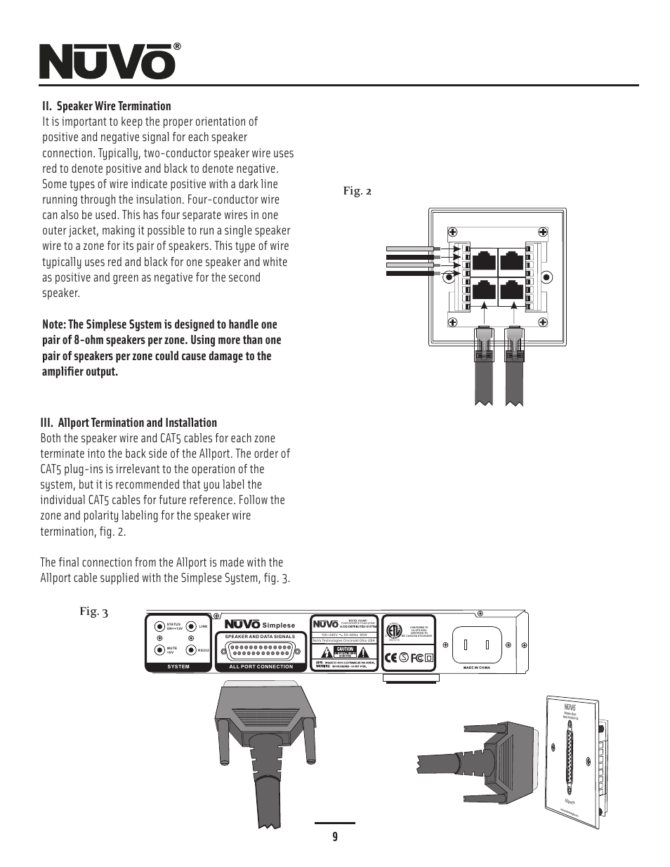Speaker wire term, Ii. speaker wire termination, Iii. allport termination and installation | Nuvo Simplese NV-A4DS-UK User Manual | Page 12 / 29