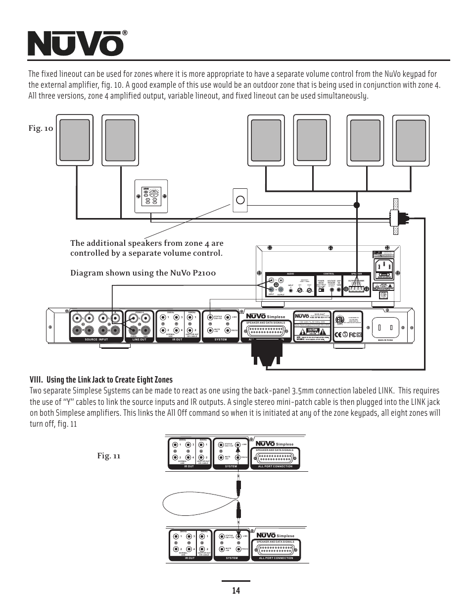 Fixed lineout and link, Viii. using the link jack | Nuvo Simplese NV-A4DS-UK User Manual | Page 17 / 29