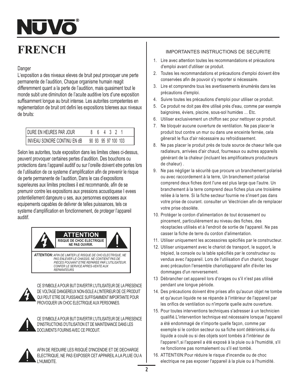 French warning, French, Attention | Nuvo Simplese NV-A4DS-UK User Manual | Page 4 / 29