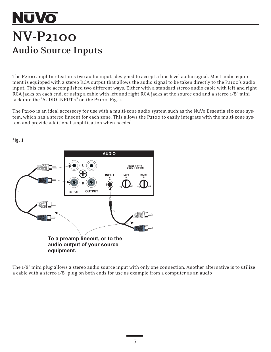 Nv-p2100, Audio source inputs | Nuvo NV-P2100 User Manual | Page 7 / 12