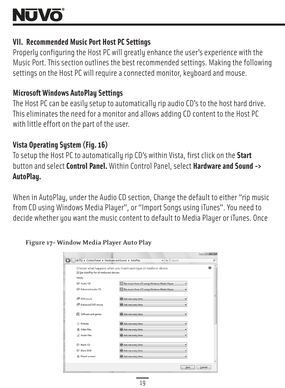 Recommended host pc settings, Vii. recommended music port host pc settings | Nuvo Music Port NV-MP User Manual | Page 21 / 46