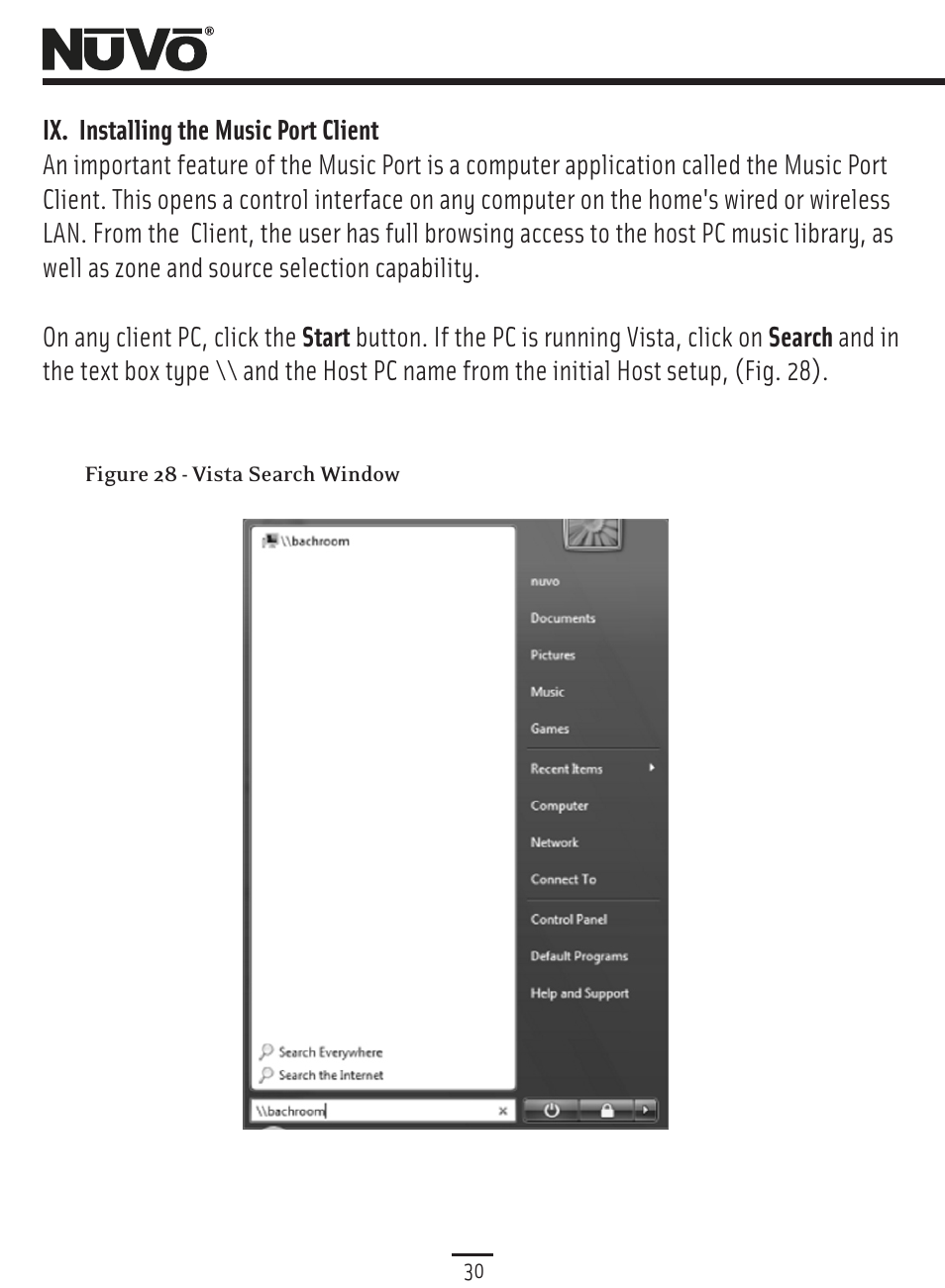 Music port client, Ix. installing the music port client | Nuvo Music Port NV-MP User Manual | Page 32 / 46