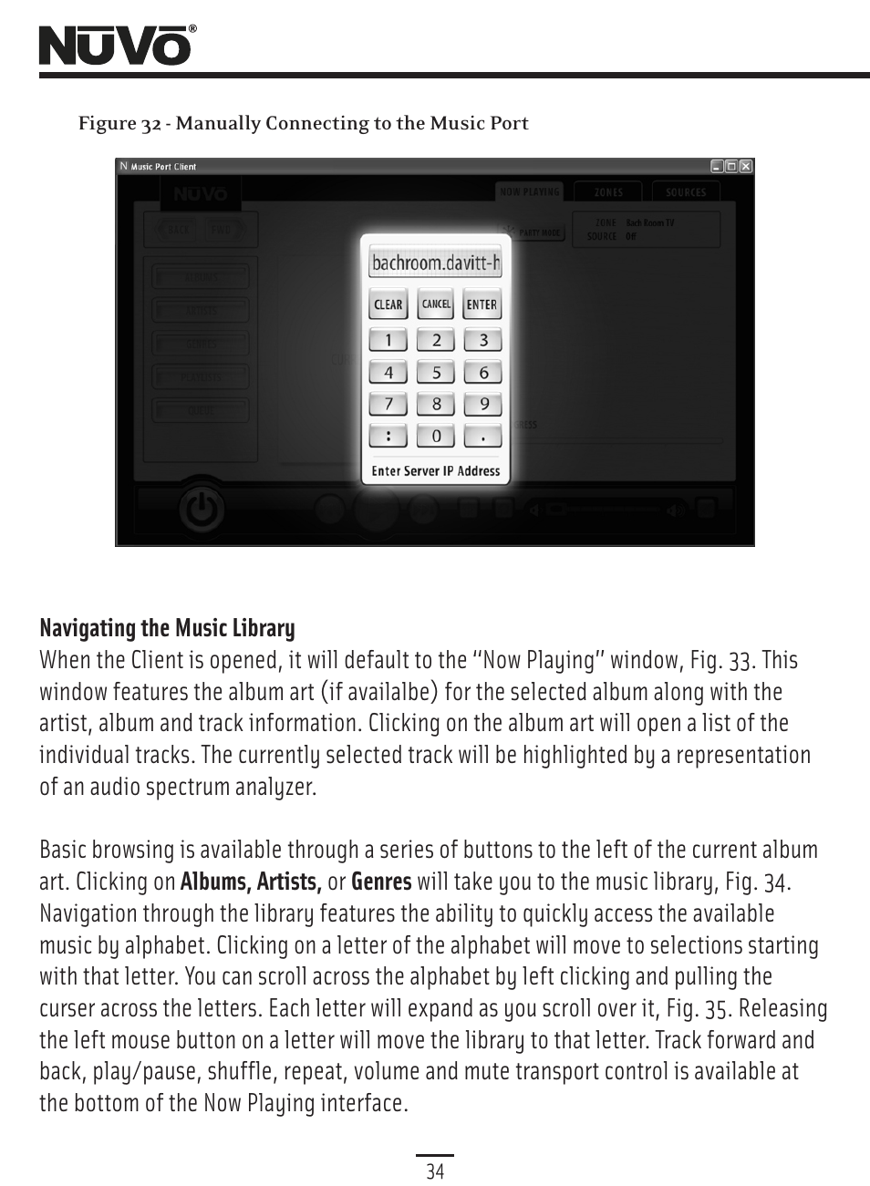 Navigating client | Nuvo Music Port NV-MP User Manual | Page 36 / 46