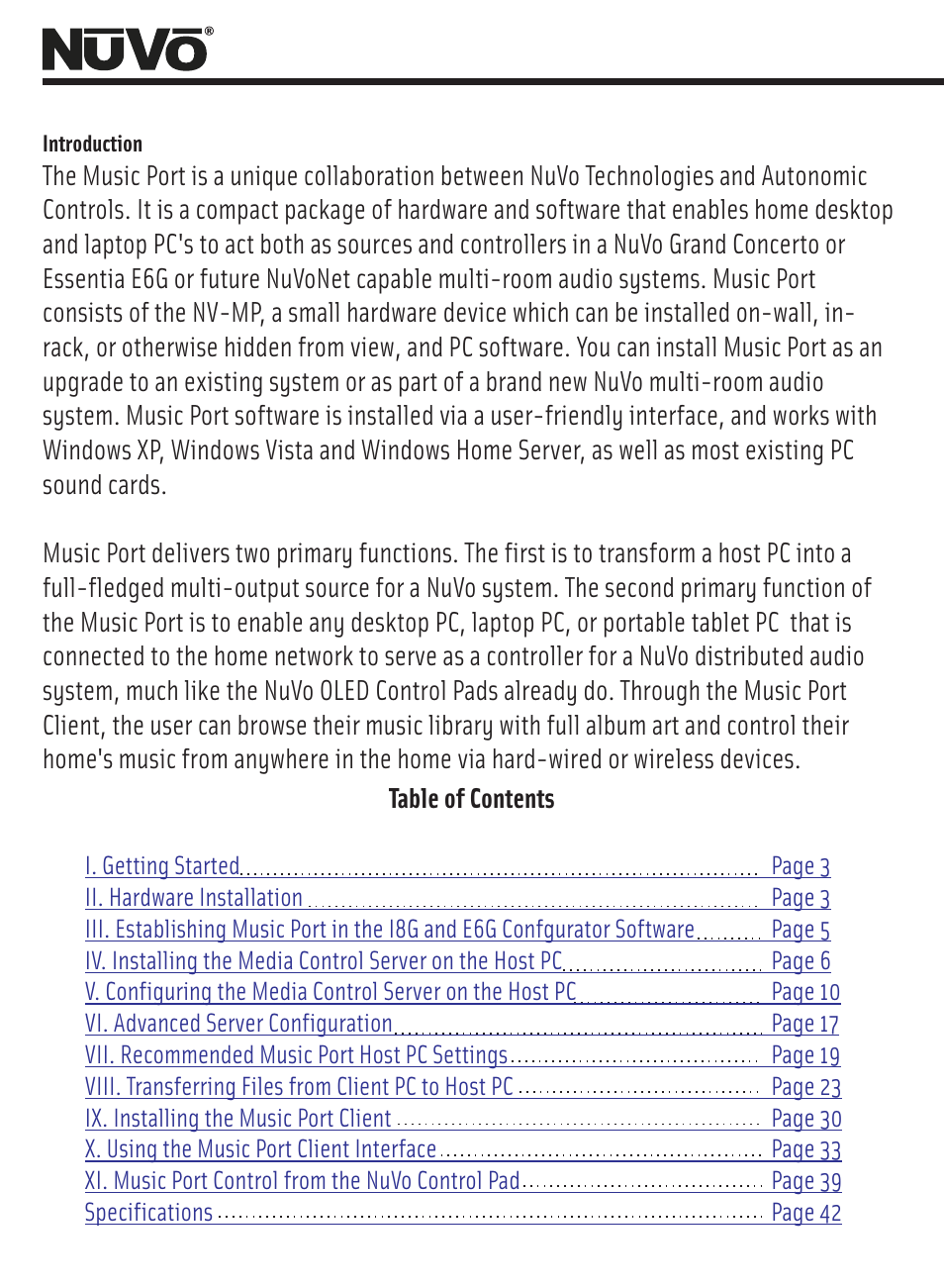 Introduction | Nuvo Music Port NV-MP User Manual | Page 4 / 46