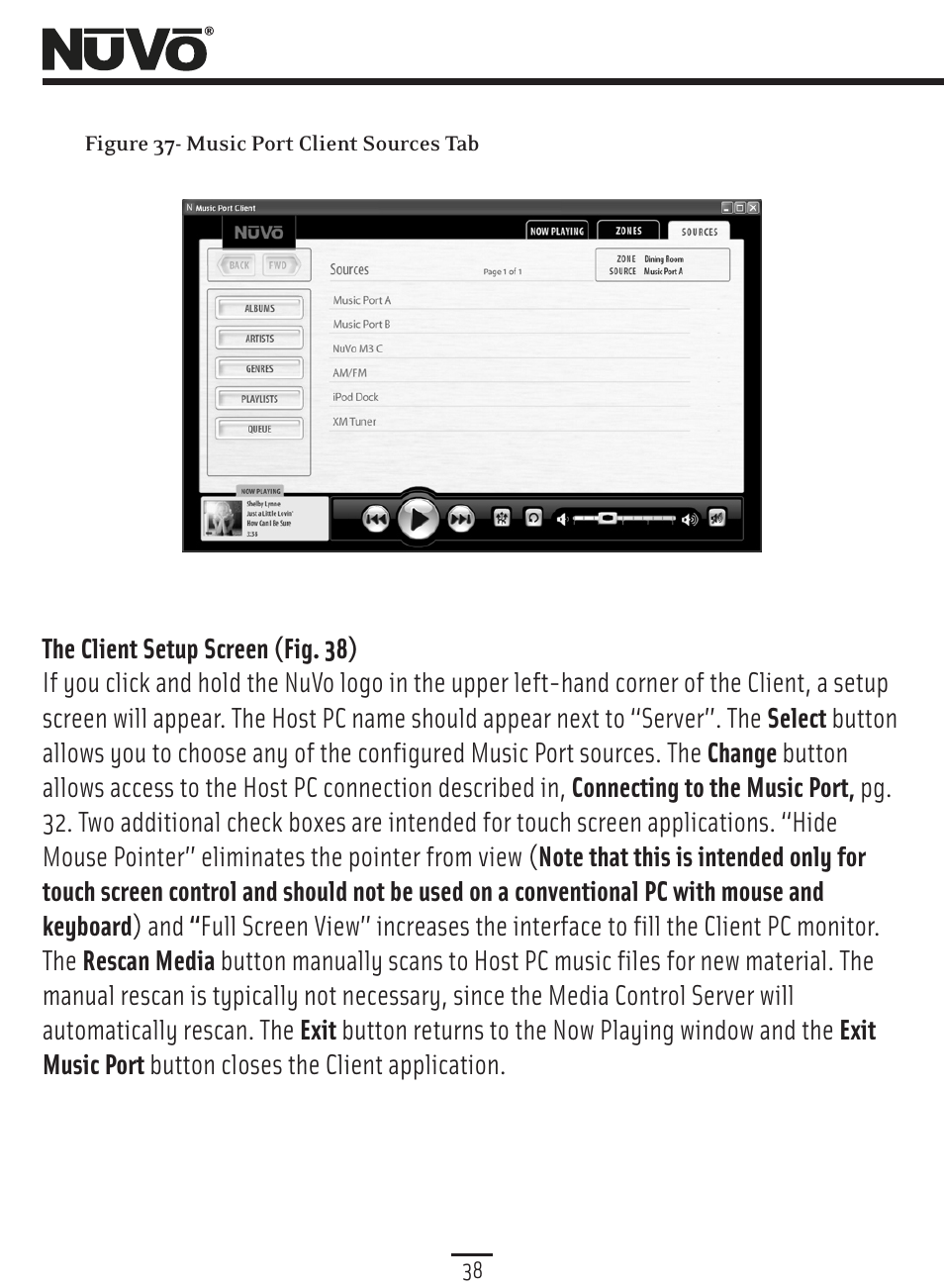 Client setup screen | Nuvo Music Port NV-MP User Manual | Page 40 / 46