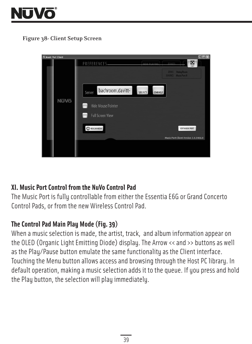 Control pad control, Xi. music port control from the nuvo control pad | Nuvo Music Port NV-MP User Manual | Page 41 / 46